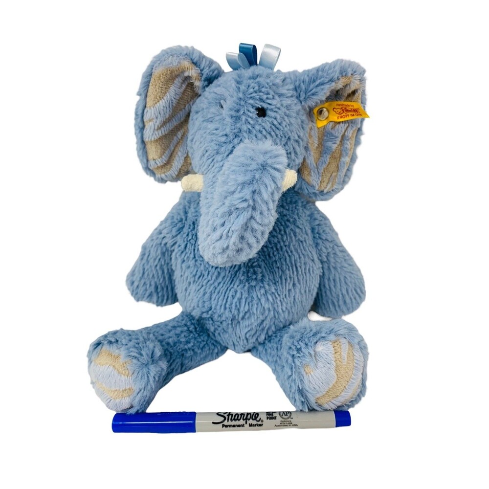 Steiff Plush Blue Earz The Elephant Soft Cuddly Friends Collection Lovey 12” Toy